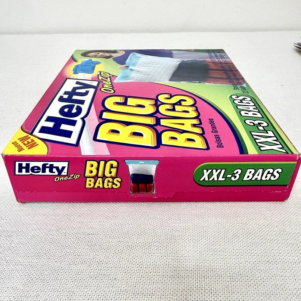 Hefty One Zip Big Bags XXL 22 Gal Zipper Storage Handled 3 Per Box NIB Sealed